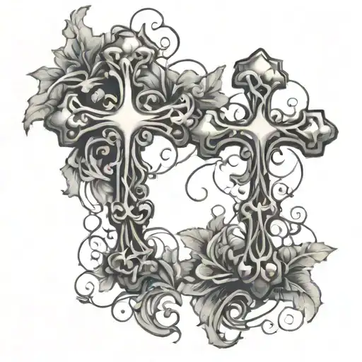 two chrome heart crosses with vines wrapped around them - Variation 3