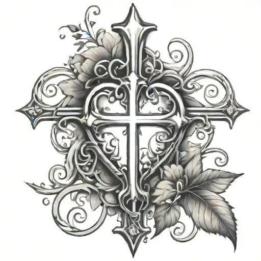 two chrome heart crosses with vines wrapped around them - Variation 4