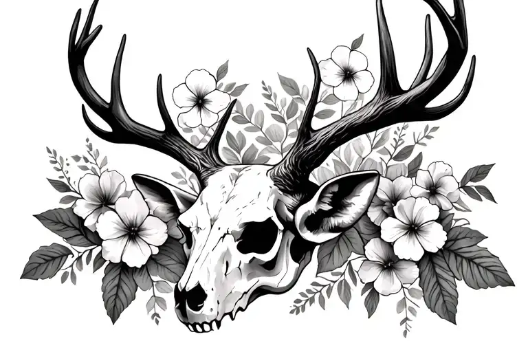 deer skull with flowers