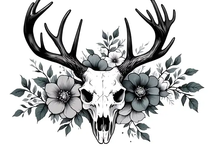 deer skull with flowers - Variation 2