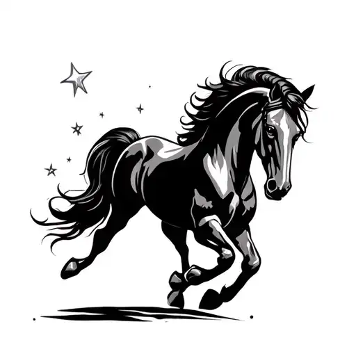 A graceful horse with a graceful stance, its hind legs turning into stars - Variation 1