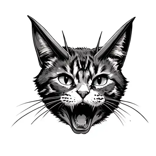 screaming ghost cat wearing devil horns