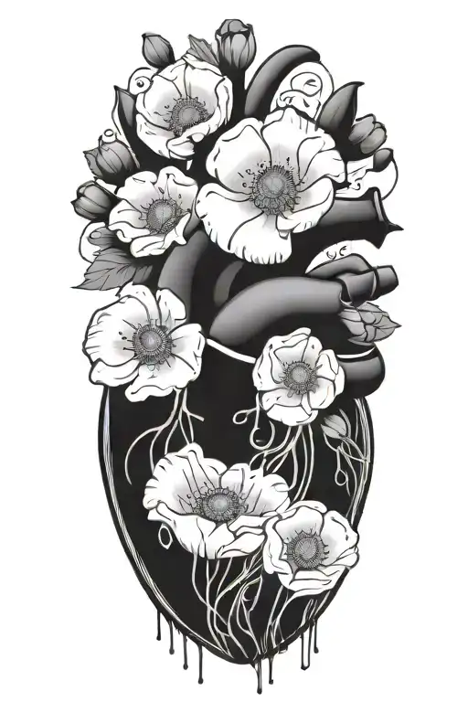 abstract design human heart, poppies, anemones, music, love - Variation 2