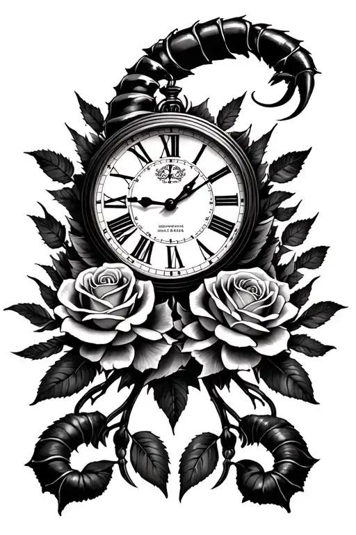scorpio and rose and clock surrounded - Variation 2