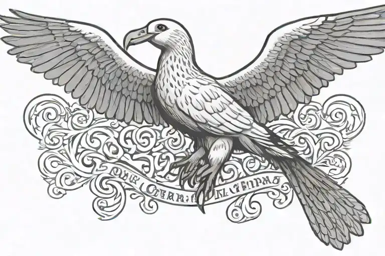 albatross with the words "que sera sera in the wings