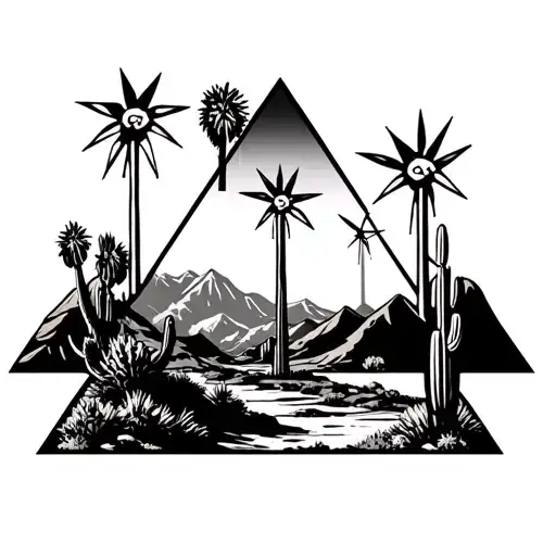 palm springs mountains with windmills and cactus and 3 triangles staggered - Variation 2