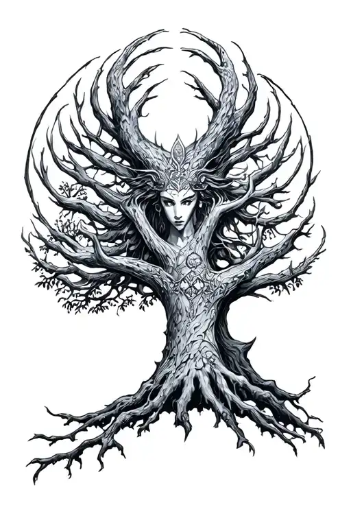 freya norse goddes growing together ygg drasil tree - Variation 1