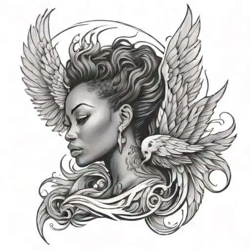 African American woman morphing into a phoenix