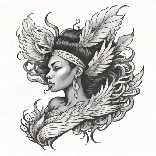African American woman morphing into a phoenix - Variation 2