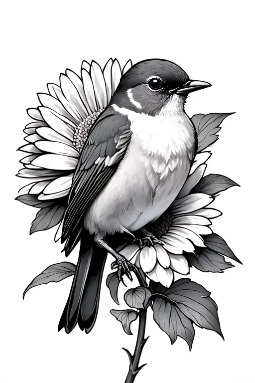robin on chrysanthemum
