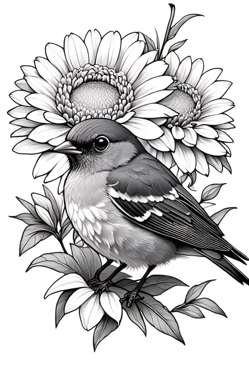 robin on chrysanthemum - Variation 2