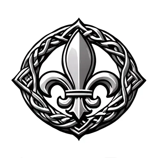 Fleur de Lis with celtic knot background black - Variation 12