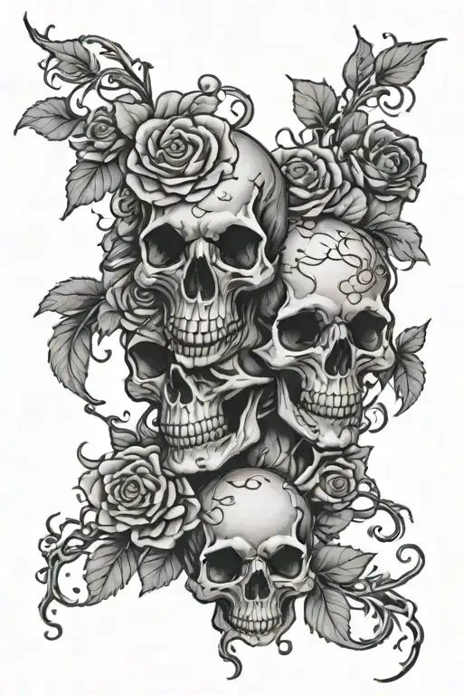 writhing skulls with vines wrapped and flowers intertwined - Variation 2