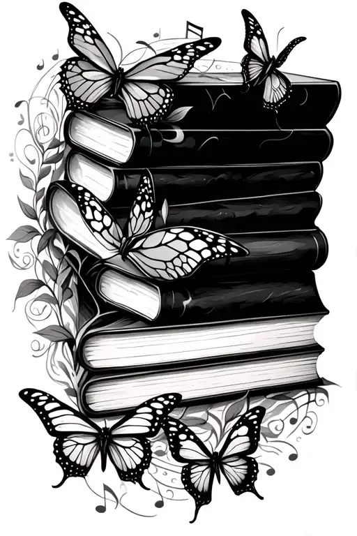 books, butterflies and music note intertwined