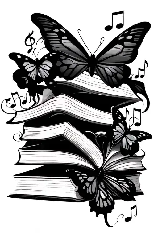 books, butterflies and music note intertwined - Variation 2