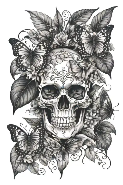 skulls butterflies foliage feminine dark gothic inspired tattoo