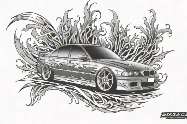 lowered bmw e39 with some flames
