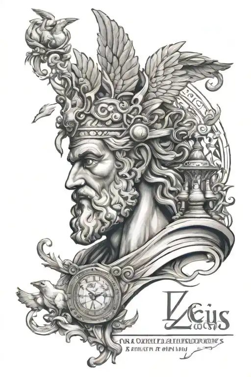 Greek mythology half sleeve containi Zeus with lightening in his eyes, angels, doves, the virtruvian man, king chess pie - Variation 2