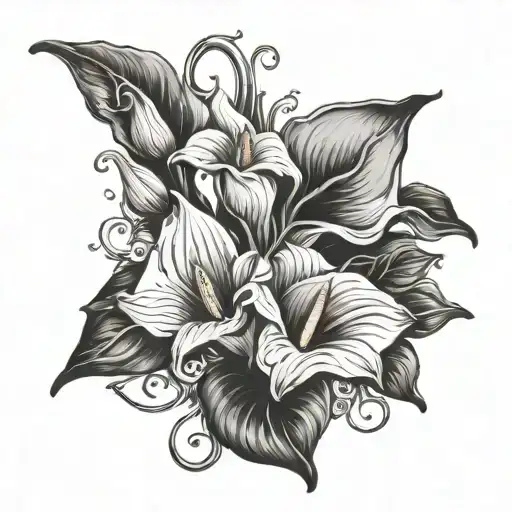 Calla Lily Flowers With Vines And Leaves Tattoo inspired