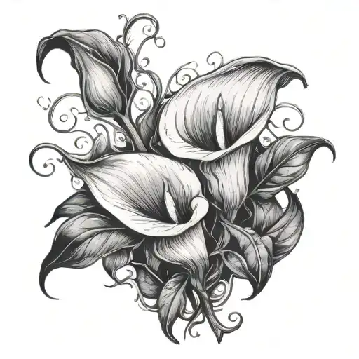 Calla Lily Flowers With Vines And Leaves Tattoo inspired - Variation 2