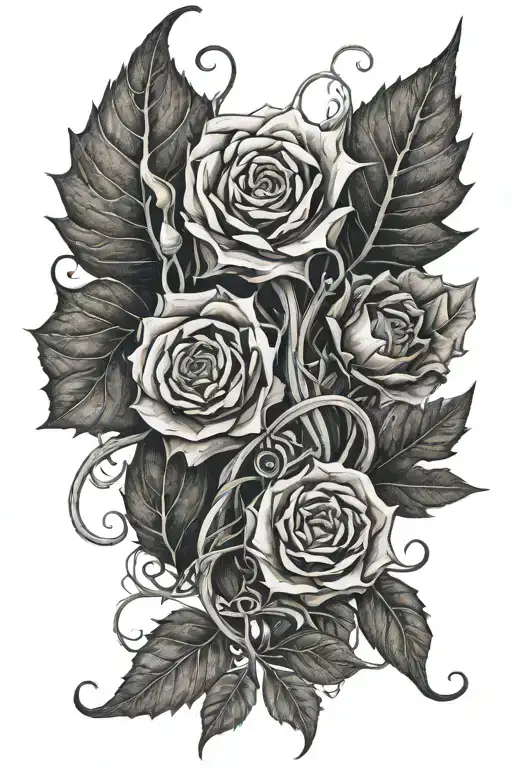 hadestown tattoo with spikey vines and leaves intertwined