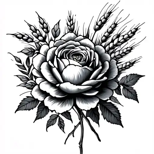 wheat , peony and roses surrounded