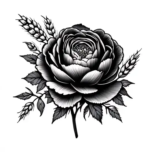 wheat , peony and roses surrounded - Variation 2