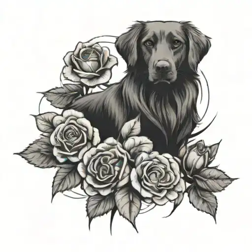 duck toller dog paw with roses - Variation 1