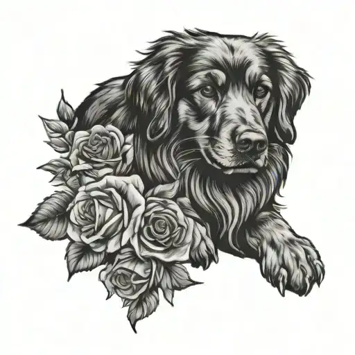 duck toller dog paw with roses - Variation 2