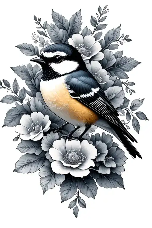 floral lace with chickadee