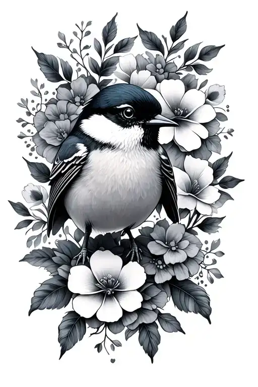 floral lace with chickadee - Variation 2