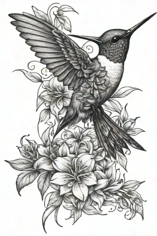 hummingbird and honeysuckle flowers