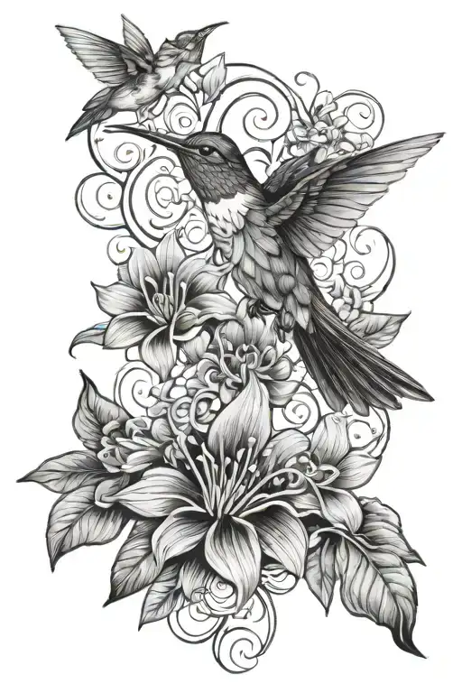 hummingbird and honeysuckle flowers - Variation 2