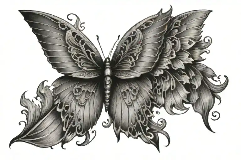 one half butterfly wing one half angel wings - Variation 1
