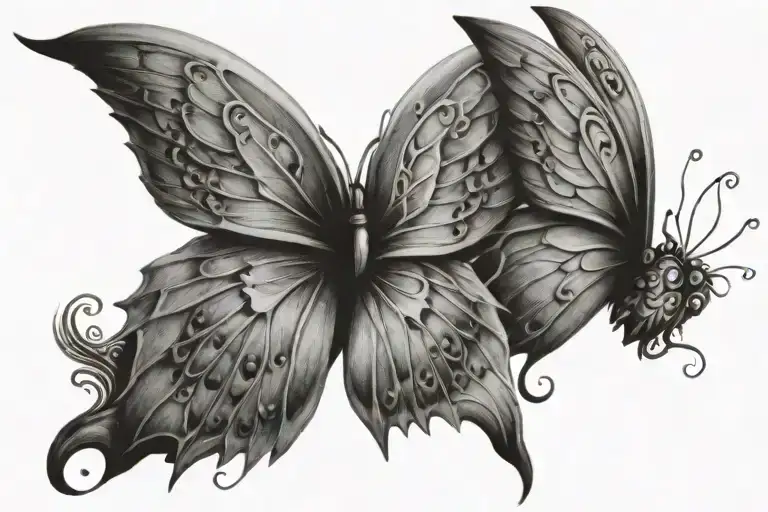 one half butterfly wing one half angel wings - Variation 2