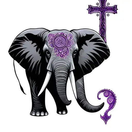 Elephant, cross, and semi-colon (teal and purple) - Variation 1