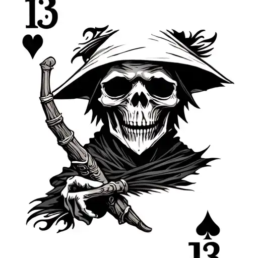 grim reaper on a number 13 playing card with spades