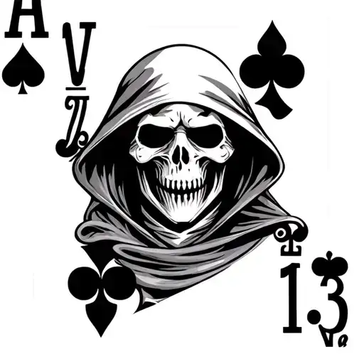 grim reaper on a number 13 playing card with spades - Variation 2