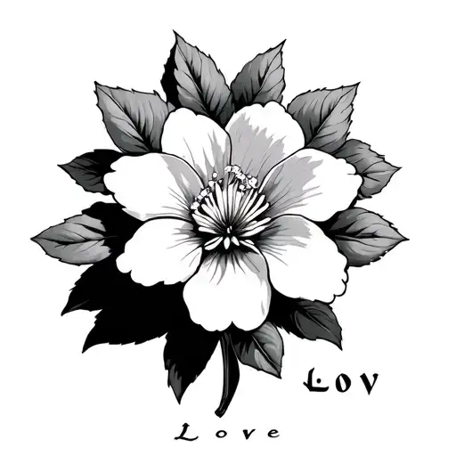 Sakura flower with the word Love underlined with shadows on the flower itself and some shadows from the flower - Variation 2