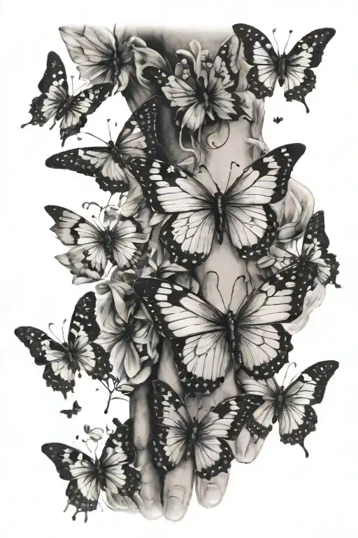hand to forearm tattoo with fading butterflies - Variation 2