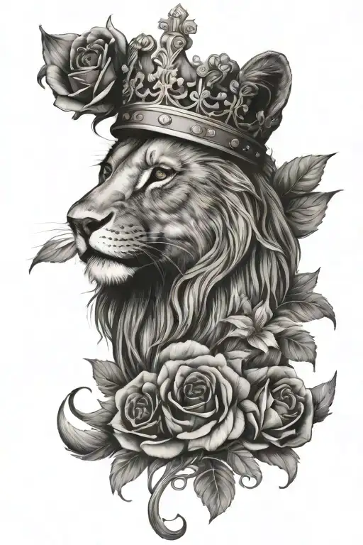 Lion wearing English crown, English fox with roses and Cinquefoil