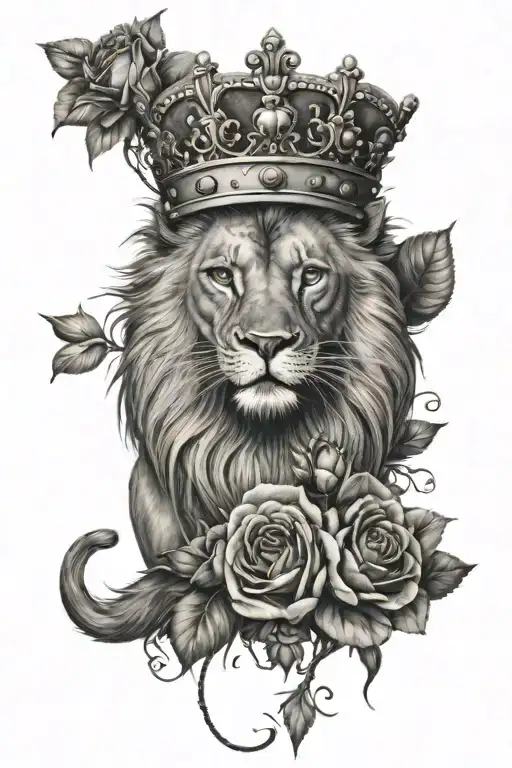 Lion wearing English crown, English fox with roses and Cinquefoil - Variation 2