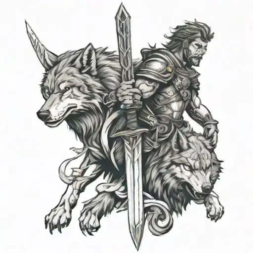 warrior and sword and wolf - Variation 2