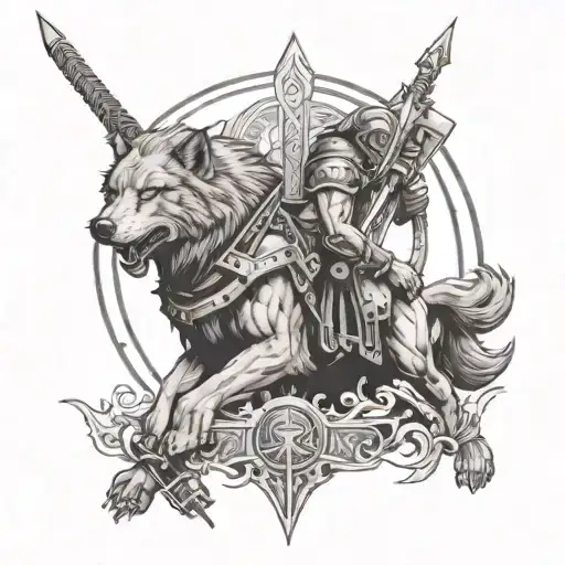 warrior and sword and wolf - Variation 4