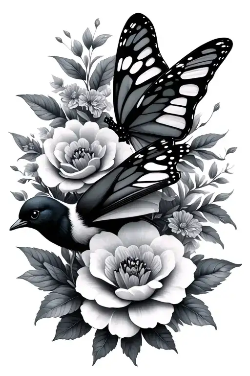flowers butterfly bird