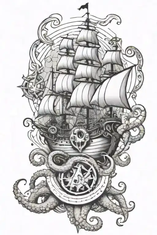 Ship ocean octopus trident aquarius zodiac sign - Variation 2