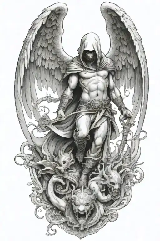hooded arch angel defeating a demon - Variation 9