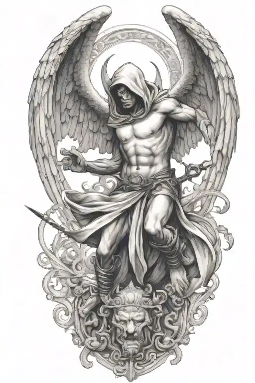 hooded arch angel defeating a demon - Variation 10