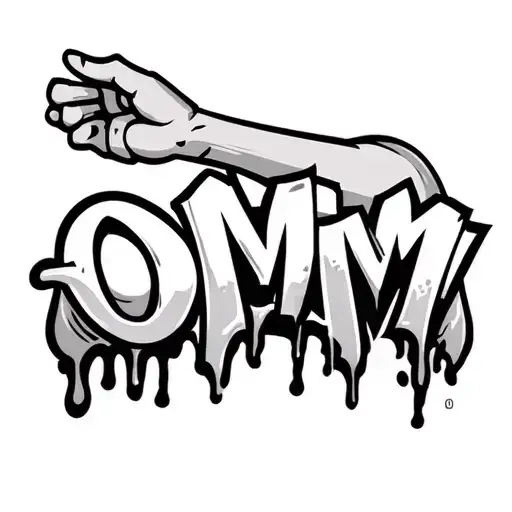 Graffiti Simple Arm Tatto That Says "OMM" - Variation 2
