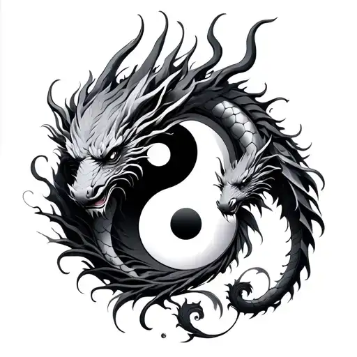 yin yang with two head dragon - Variation 2